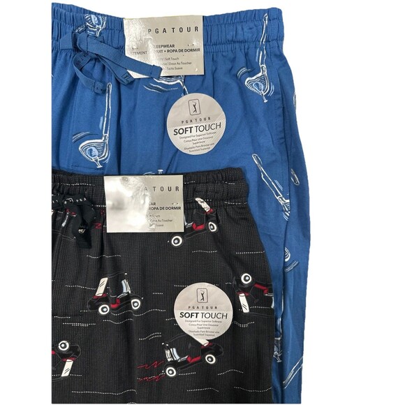PGA Tour Men’s Sleep Pants Two-Pack Pajama Soft Touch Lounge Black -Blue Print M - Picture 4 of 7